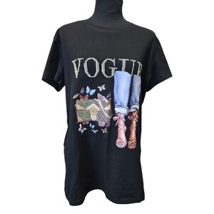 ⭐️NWOT Vogue Black Blinged Purse/High Heels/Denim Jean Shirt Sz 1XL